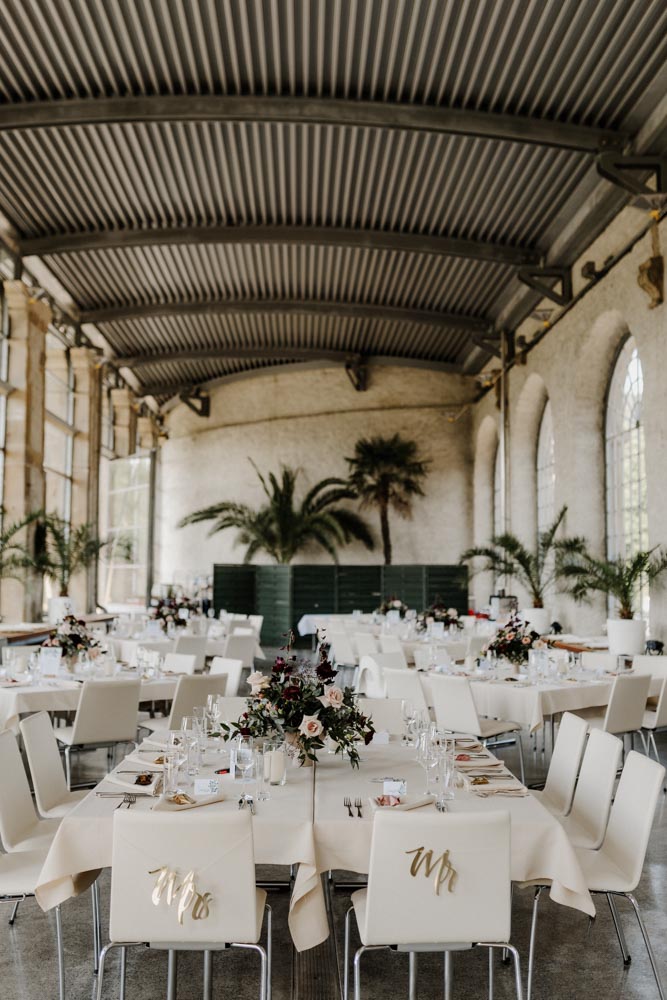 Dekorierte Orangerie von Schloss Weikersheim für eine Hochzeit